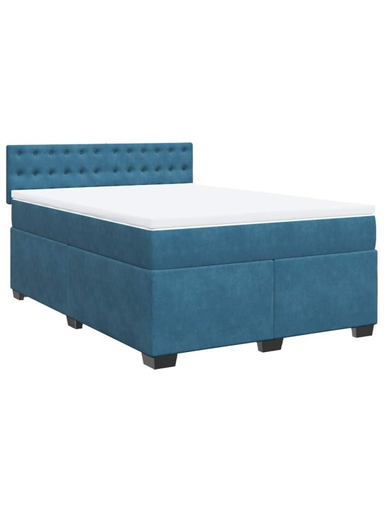 Box spring postel s matrací modrá 140 x 200 cm samet