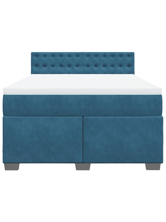 Box spring postel s matrací modrá 140 x 200 cm samet