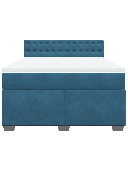 Box spring postel s matrací modrá 160 x 200 cm samet