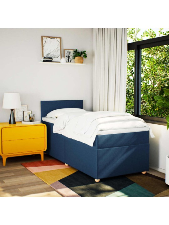 Box spring postel s matrací modrá 90x200 cm textil