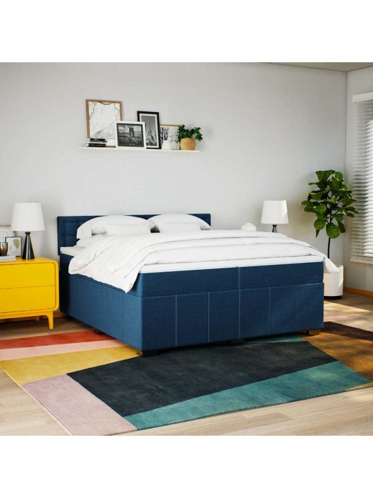 Box spring postel s matrací modrá 200x200 cm textil