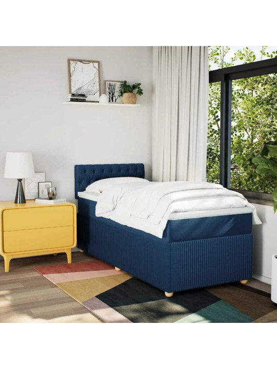 Box spring postel s matrací modrá 100 x 200 cm textil