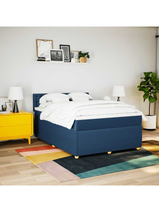 Box spring postel s matrací modrá 140x190 cm textil