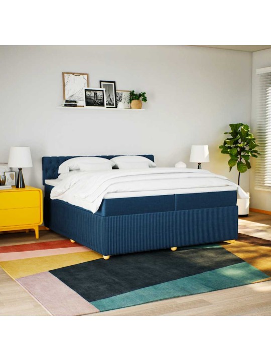 Box spring postel s matrací modrá 200x200 cm textil