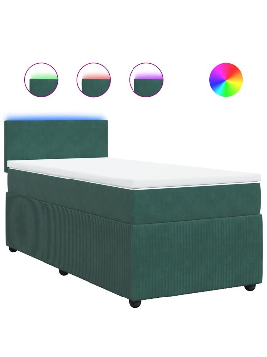 Box spring postel s matrací tmavě zelená 90x200 cm samet
