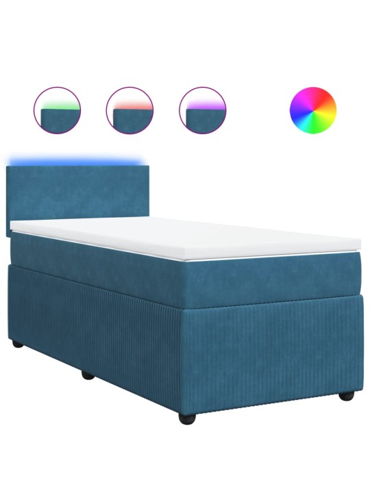 Box spring postel s matrací modrá 90 x 200 cm samet