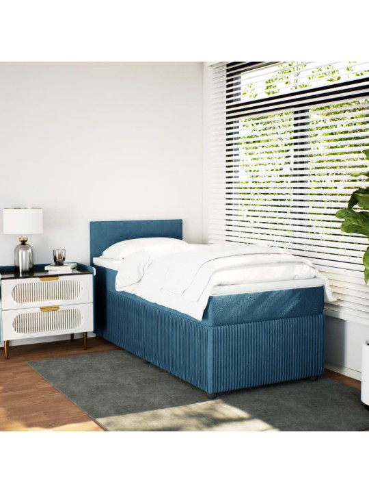 Box spring postel s matrací modrá 90 x 200 cm samet