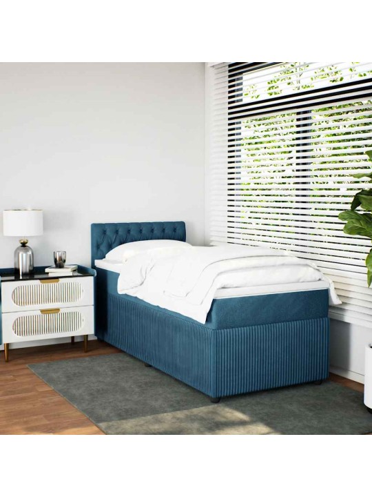 Box spring postel s matrací modrá 100 x 200 cm samet