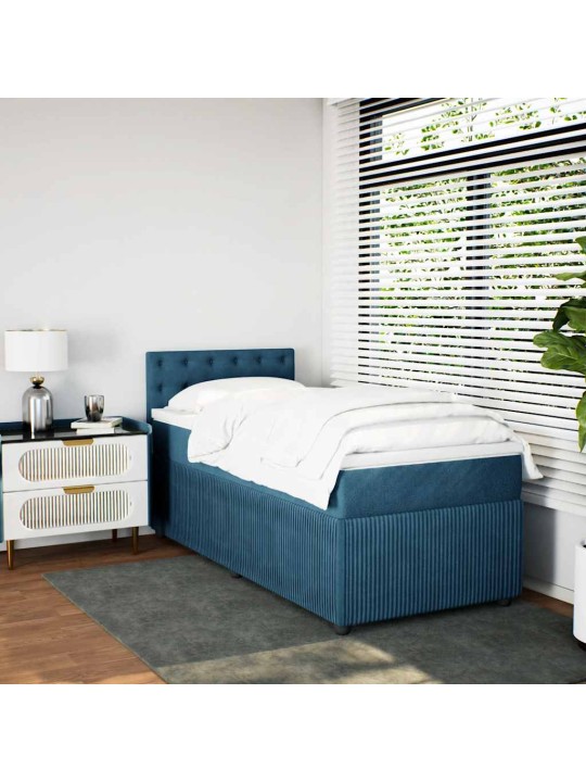Box spring postel s matrací modrá 100 x 200 cm samet