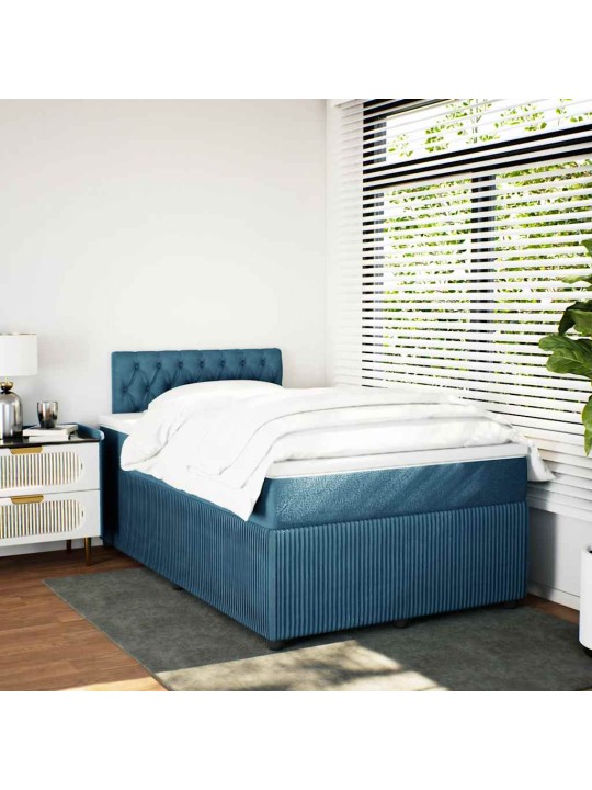 Box spring postel s matrací modrá 120 x 190 cm samet