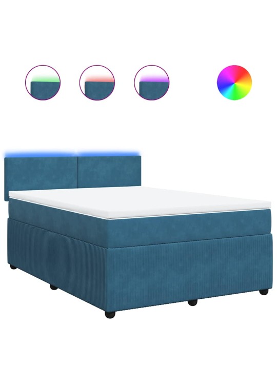 Box spring postel s matrací modrá 140 x 190 cm samet