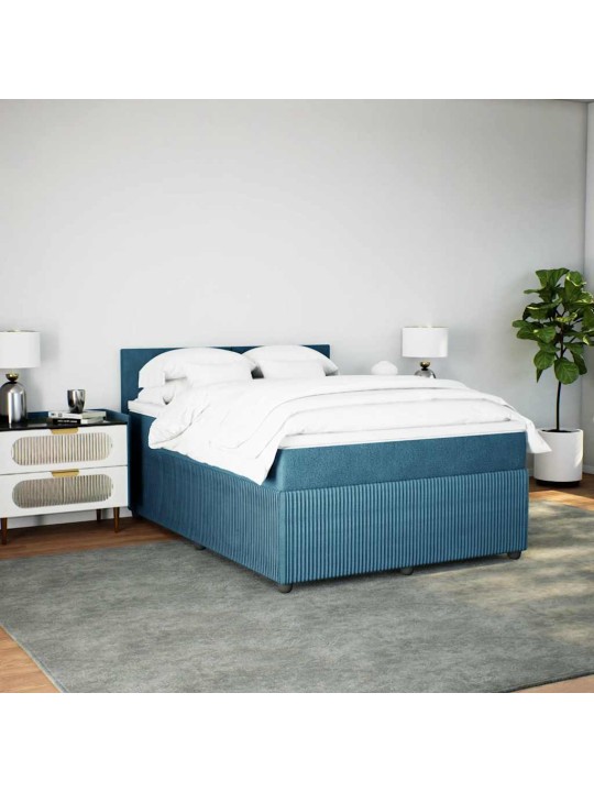 Box spring postel s matrací modrá 140 x 190 cm samet