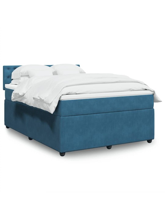 Box spring postel s matrací modrá 140 x 190 cm samet