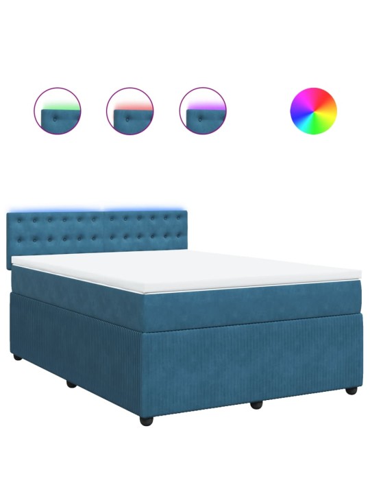 Box spring postel s matrací modrá 140 x 200 cm samet