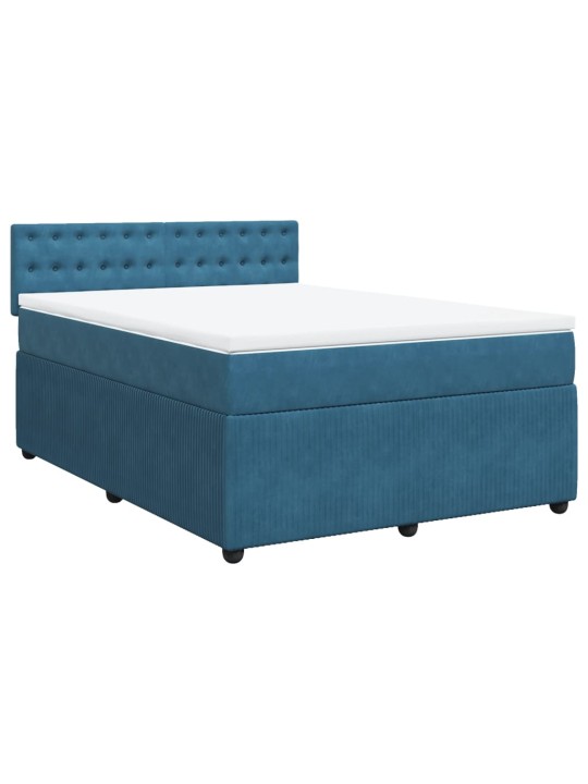 Box spring postel s matrací modrá 140 x 200 cm samet