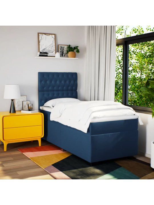 Box spring postel s matrací modrá 100 x 200 cm textil