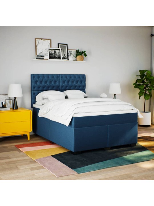 Box spring postel s matrací modrá 140x190 cm textil