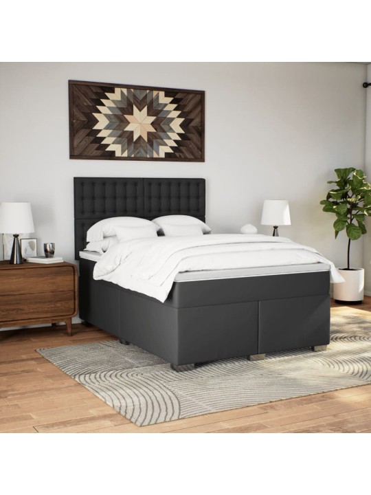 Box spring postel s matrací černá 140 x 190 cm umělá kůže