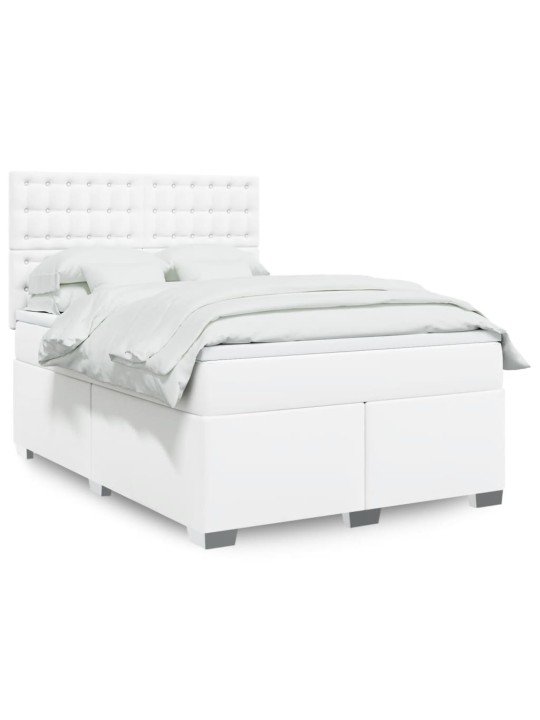 Box spring postel s matrací bílá 140 x 190 cm umělá kůže