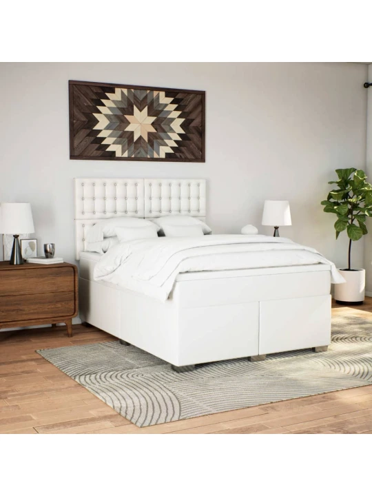 Box spring postel s matrací bílá 160x200 cm umělá kůže