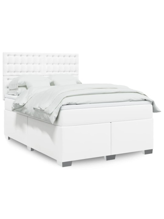 Box spring postel s matrací bílá 160x200 cm umělá kůže