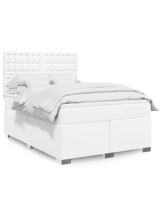 Box spring postel s matrací bílá 160x200 cm umělá kůže