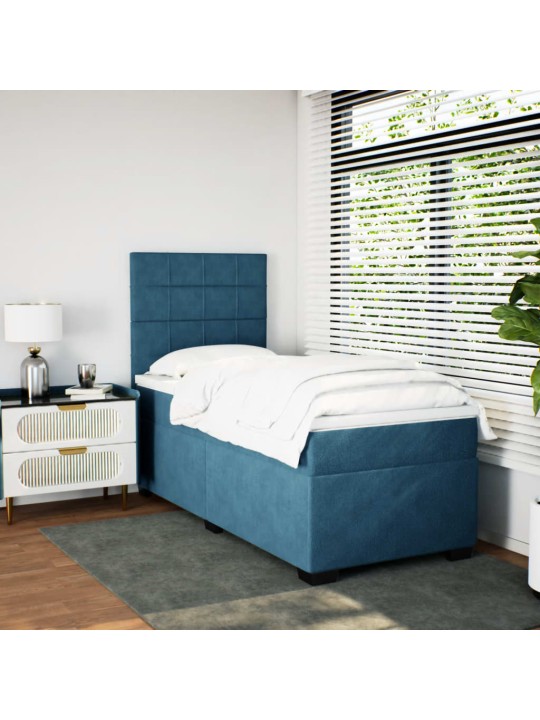Box spring postel s matrací modrá 80 x 200 cm samet