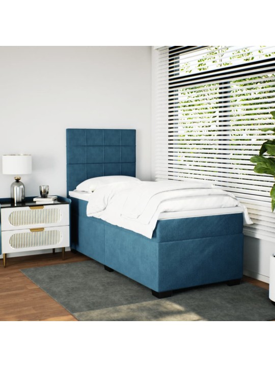 Box spring postel s matrací modrá 90 x 190 cm samet