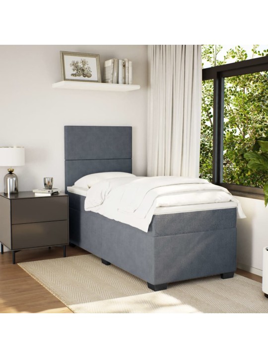 Box spring postel s matrací tmavě šedá 90x200 cm samet