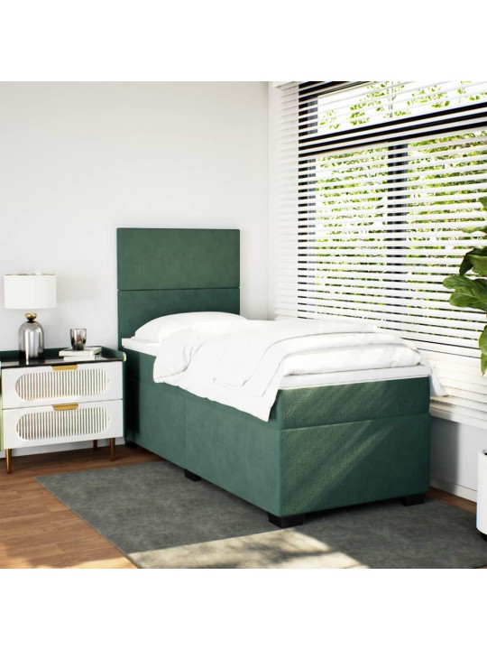Box spring postel s matrací tmavě zelená 90x200 cm samet
