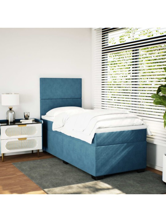 Box spring postel s matrací modrá 90 x 200 cm samet
