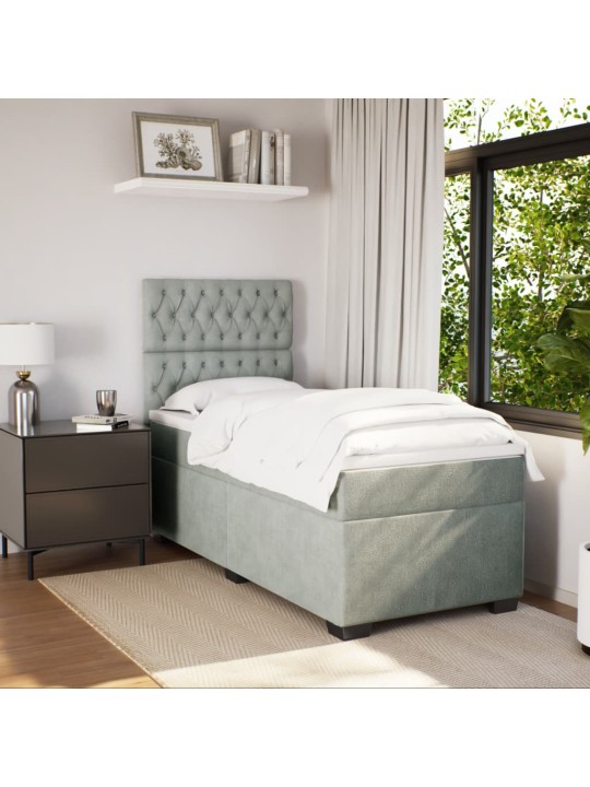 Box spring postel s matrací světle šedá 90x200 cm samet
