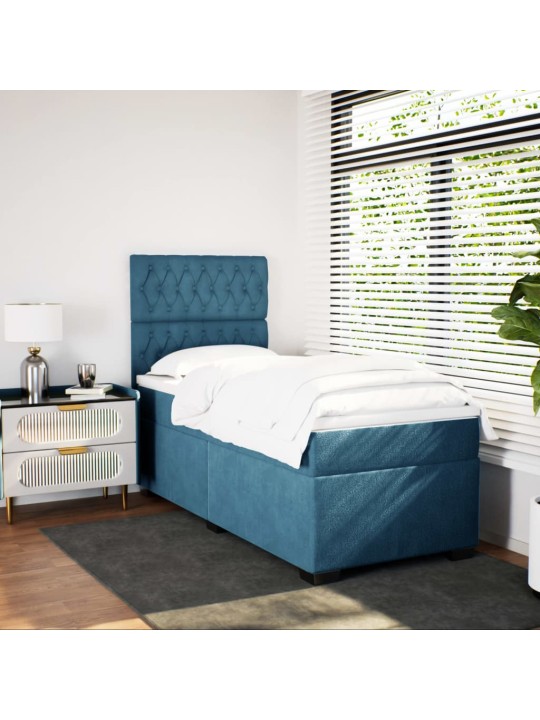 Box spring postel s matrací modrá 90 x 200 cm samet