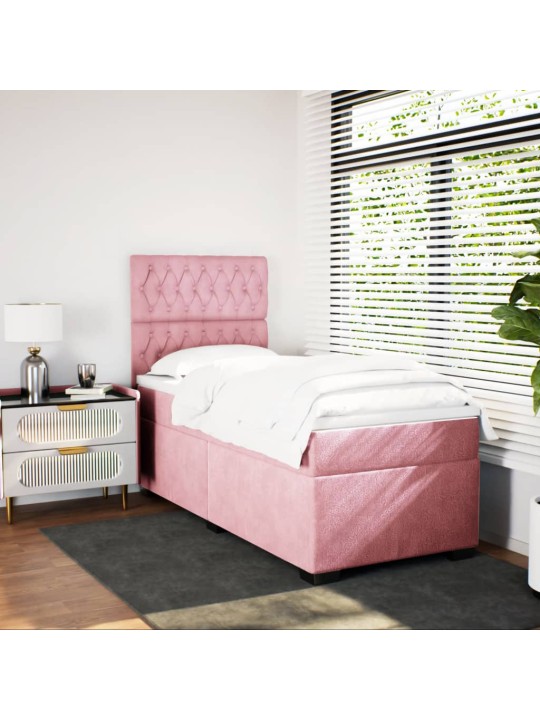 Box spring postel s matrací růžová 90x200 cm samet