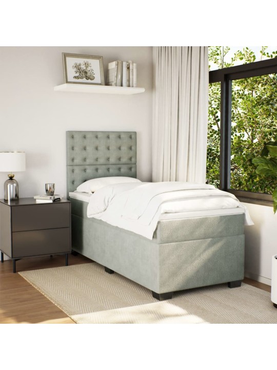Box spring postel s matrací světle šedá 90x200 cm samet