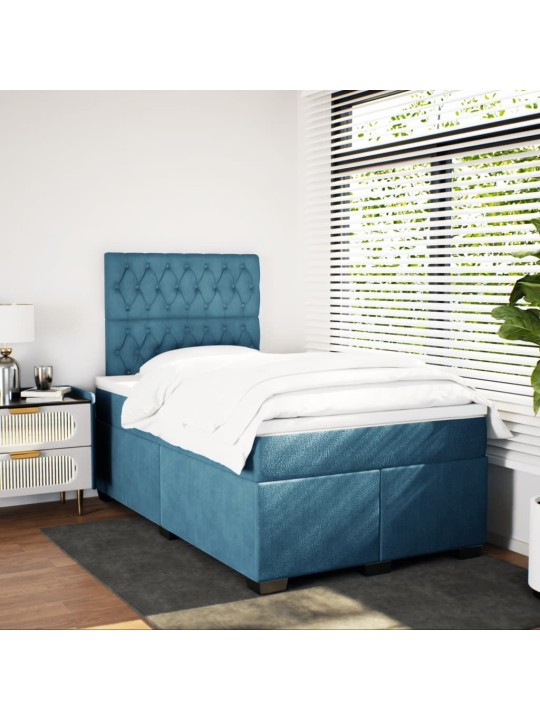 Box spring postel s matrací modrá 120 x 190 cm samet