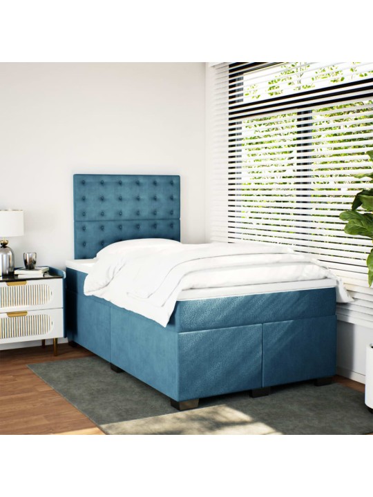 Box spring postel s matrací modrá 120 x 190 cm samet