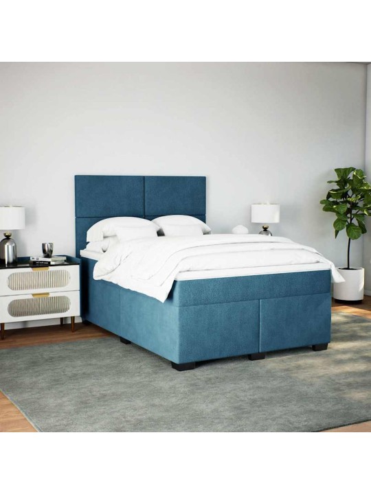 Box spring postel s matrací modrá 140 x 190 cm samet