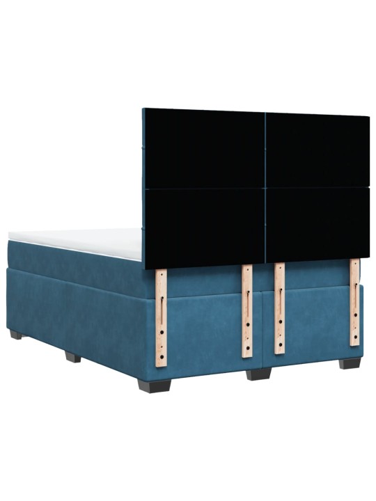 Box spring postel s matrací modrá 140 x 190 cm samet