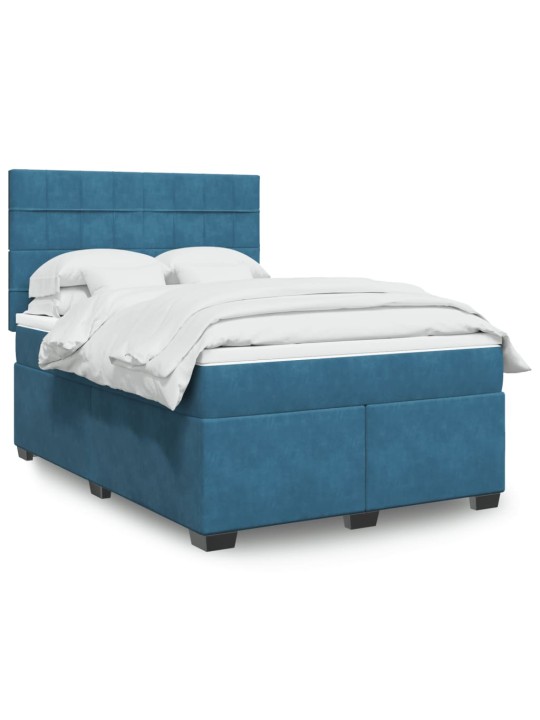 Box spring postel s matrací modrá 140 x 190 cm samet