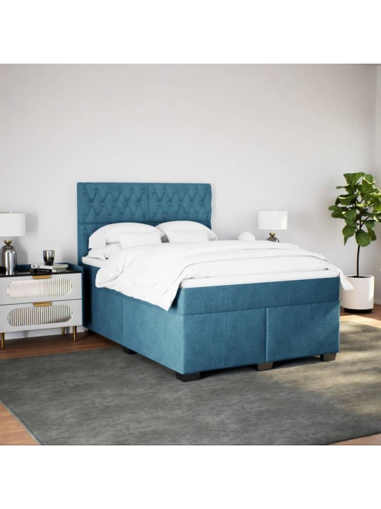 Box spring postel s matrací modrá 140 x 190 cm samet