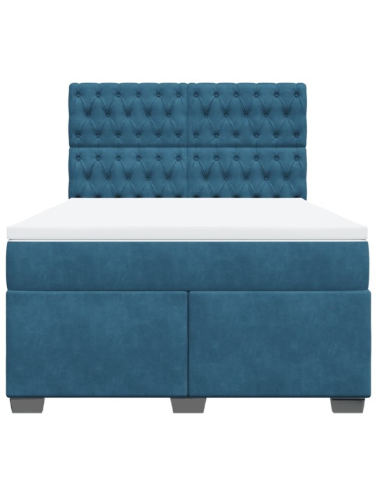 Box spring postel s matrací modrá 140 x 190 cm samet