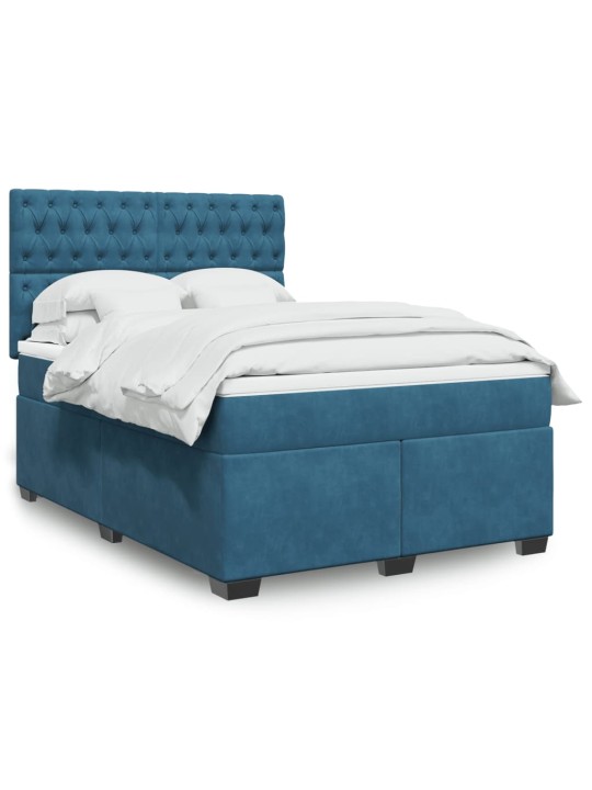 Box spring postel s matrací modrá 140 x 190 cm samet