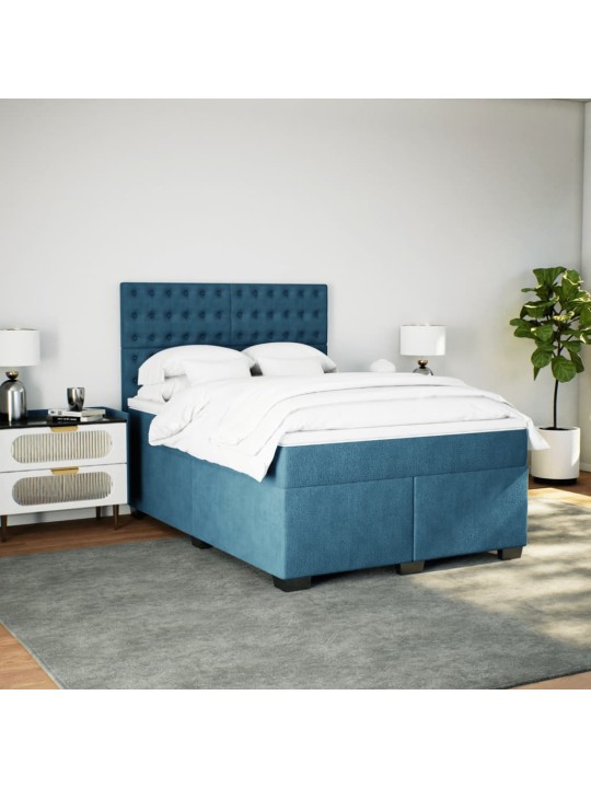 Box spring postel s matrací modrá 140 x 190 cm samet