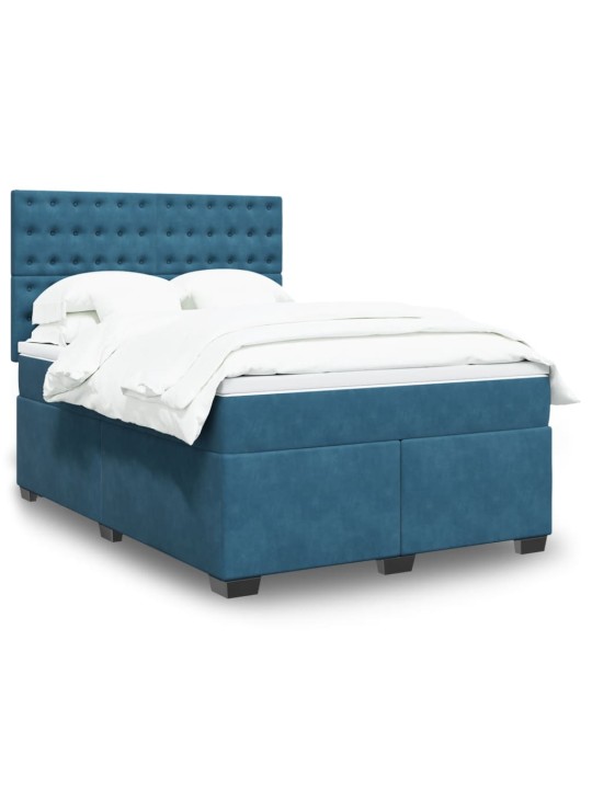 Box spring postel s matrací modrá 140 x 190 cm samet