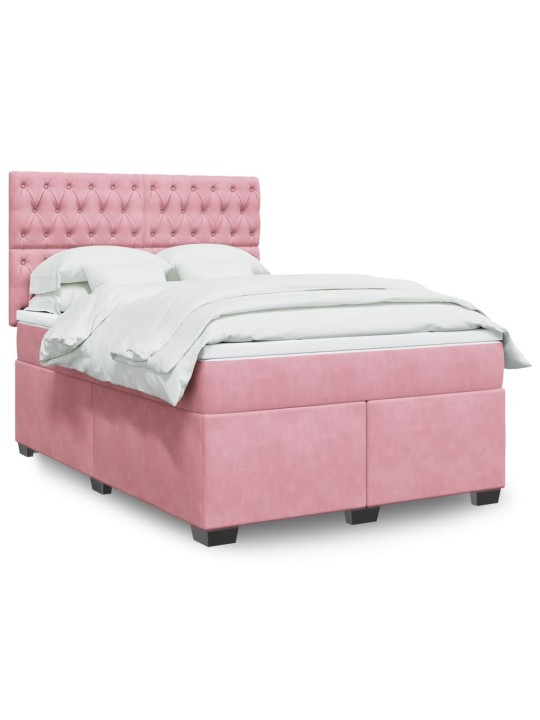 Box spring postel s matrací růžová 140x200 cm samet
