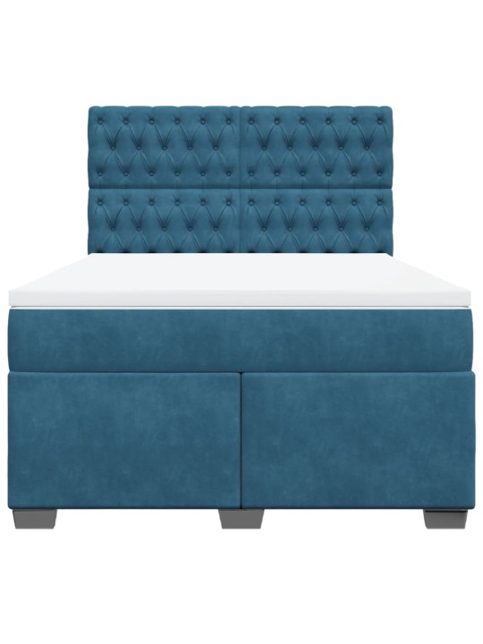 Box spring postel s matrací modrá 160 x 200 cm samet