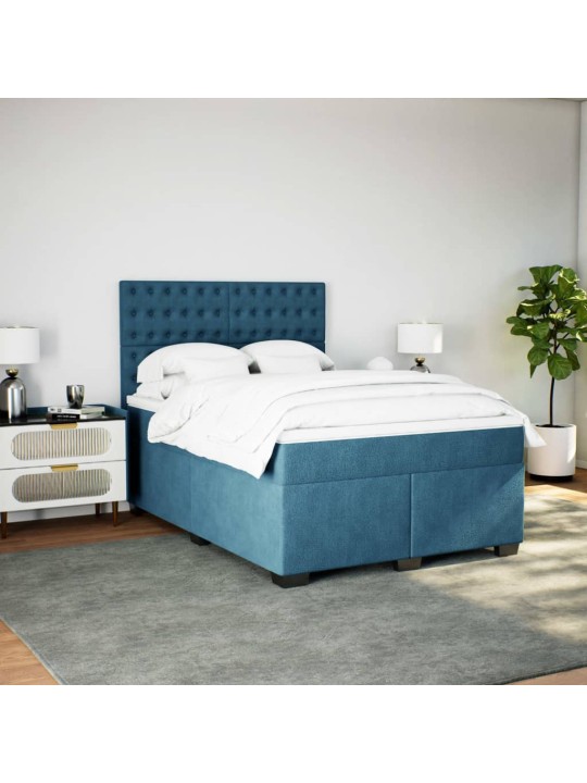 Box spring postel s matrací modrá 160 x 200 cm samet