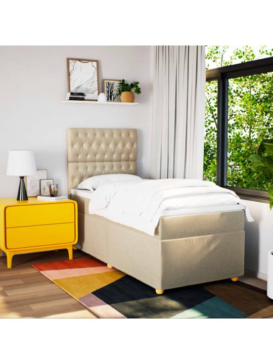 Box spring postel s matrací krémová 90x190 cm textil