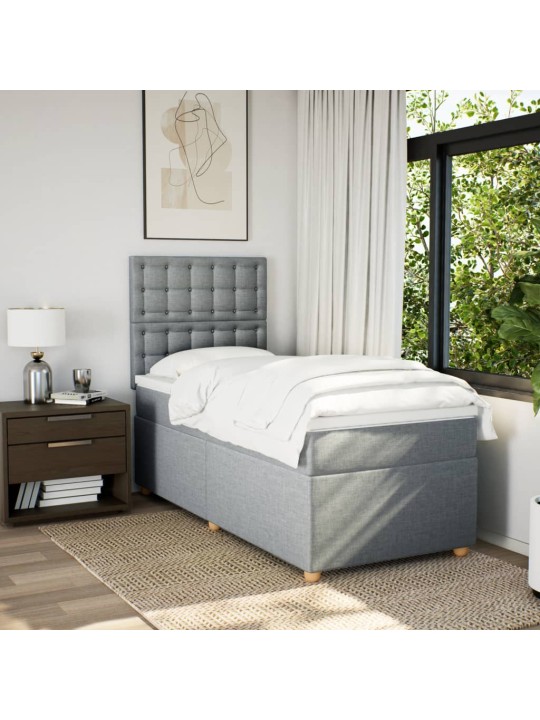 Box spring postel s matrací světle šedý 100 x 200 cm textil